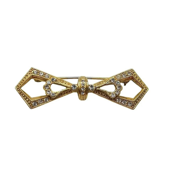1928 Collection Clear Rhinestone Art Deco Style Bow Brooch Vintage - Picture 1 of 4
